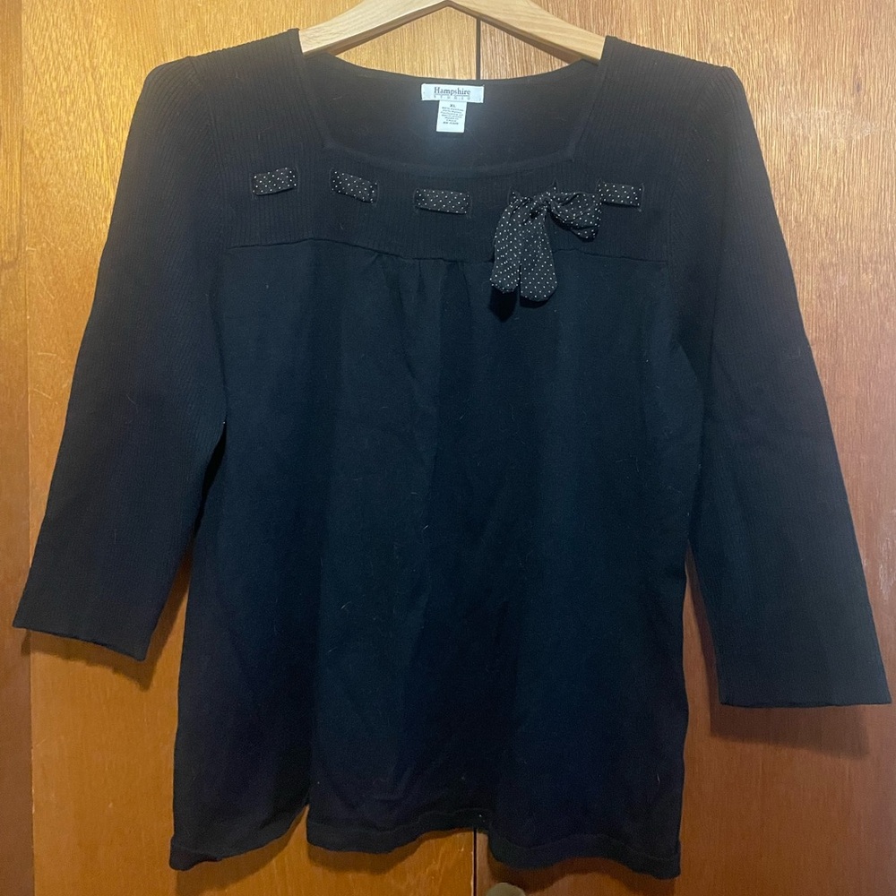 Hampshire Studio Black Blouse with Bow Accent